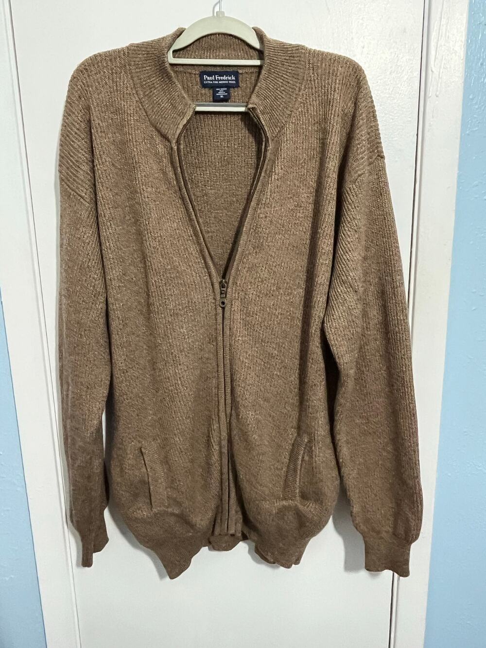 Paul Frederick Merino Wool Sweater XL Brown Full Zip Academia Preppy